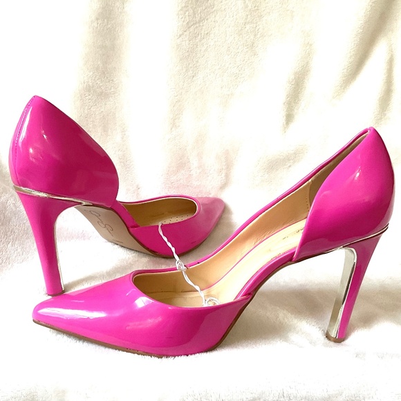 Hot Pink Patent D’Orsay Pointed Toe Heels Stiletto Barbiecore Sz 6.5 - Picture 1 of 15